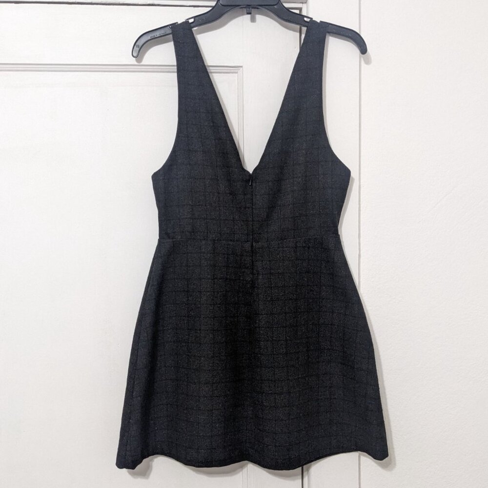 reformation rigley plaid mini dress v neck tie zipup charcoal size 4 - Picture 4 of 8